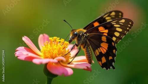 Large hemaris thysbe clearwing sipping nectar from milkweed, rose milkweed, milkweed photo