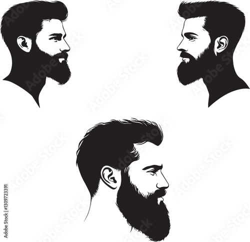 Haircut beards shape man head black and white