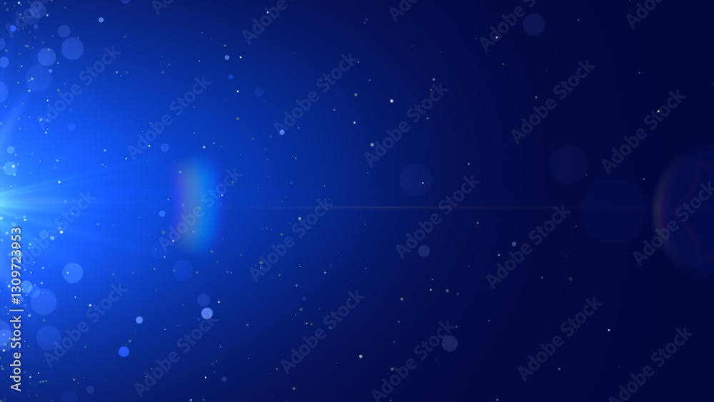 Obraz premium Glowing particles on blue background. Flickering flying dust glitter particles on blue background. Blue intro moving background. Glowing magical fantasy digital galaxy.