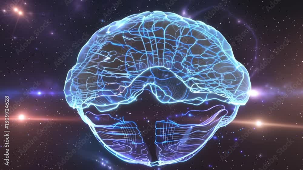  Cerveau futuriste numérique flottant dans l’espace cosmique