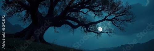Gnarled tree branches, hanging noose, dark sky, spooky, grim
