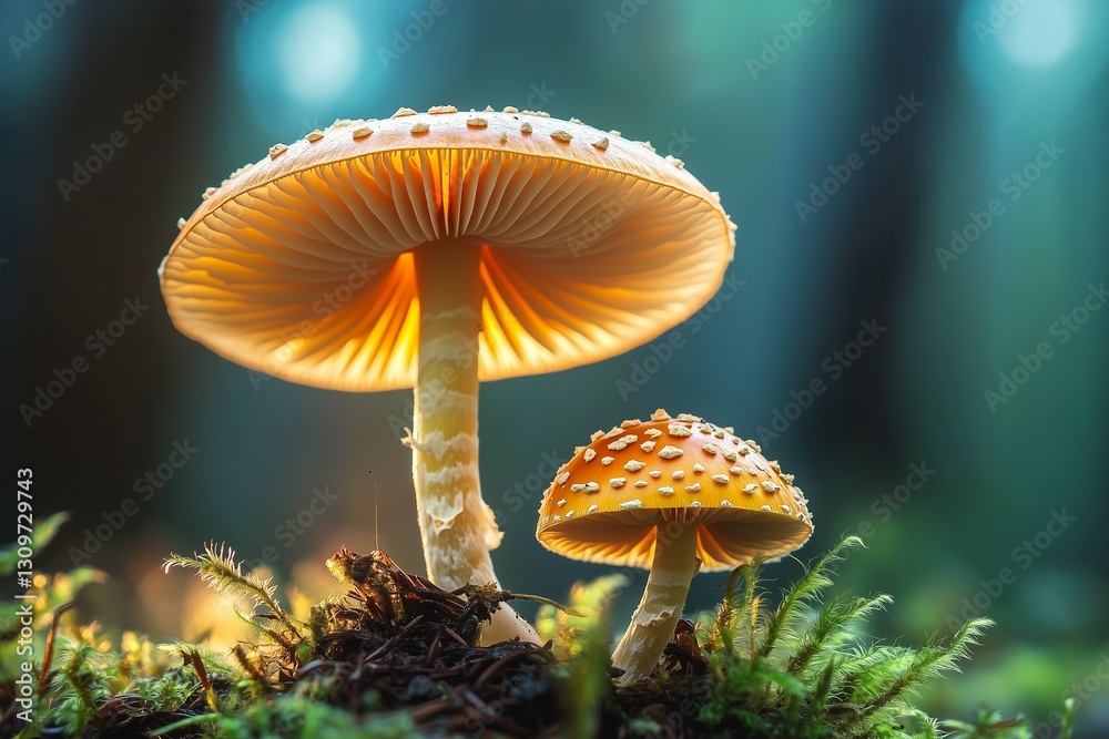 Fototapeta premium beautiful mushrooms in deep forest on blurred background