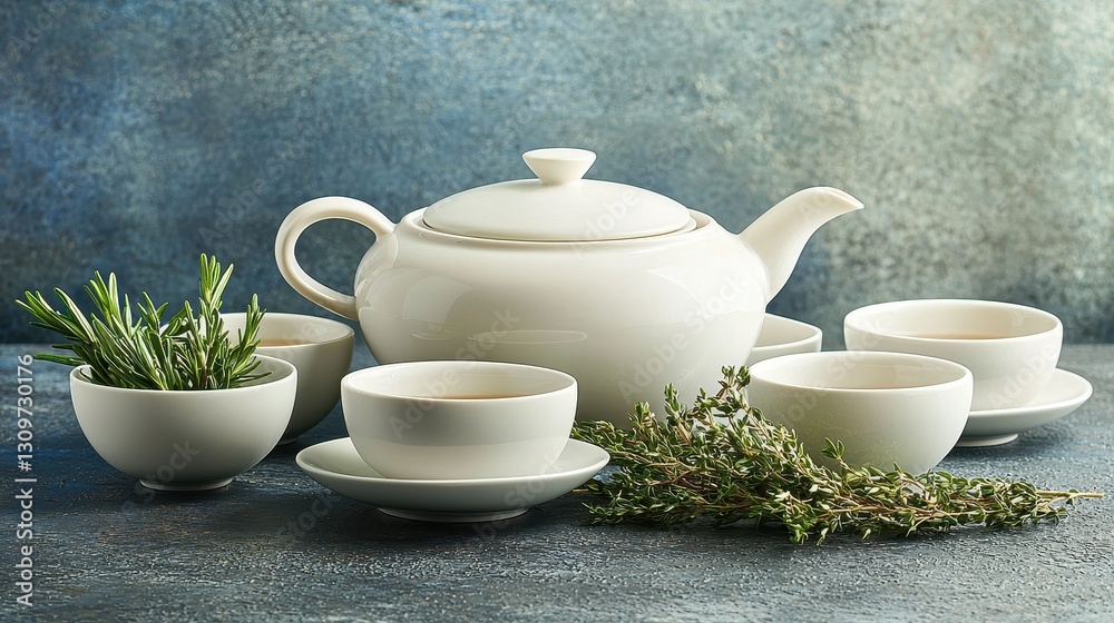 Modern Herbal Tea Set with Smooth Ceramic Teapot and Cups Modern Herbal Tea Set with Smooth Ceramic Teapot and Cups