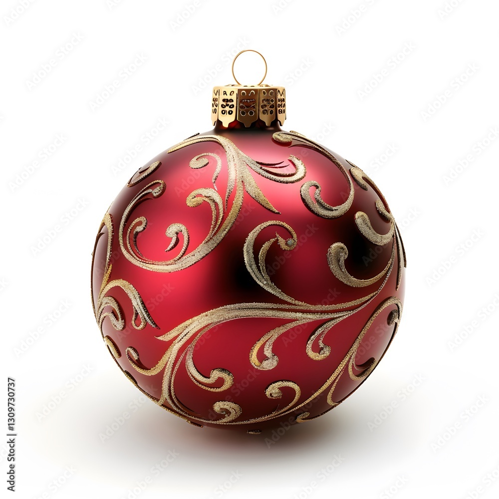 Red Christmas Ornament with Elegant Golden Swirls Design Red Christmas Ornament with Elegant Golden Swirls Design