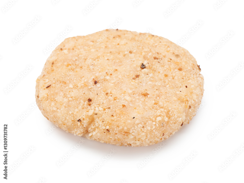 One uncooked fresh patty isolated on white One uncooked fresh patty isolated on white