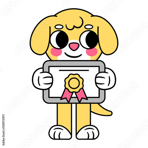 cute dog holding a certificate