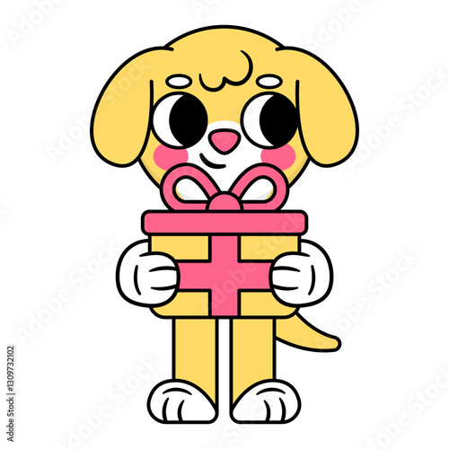 cute dog holding a giftbox