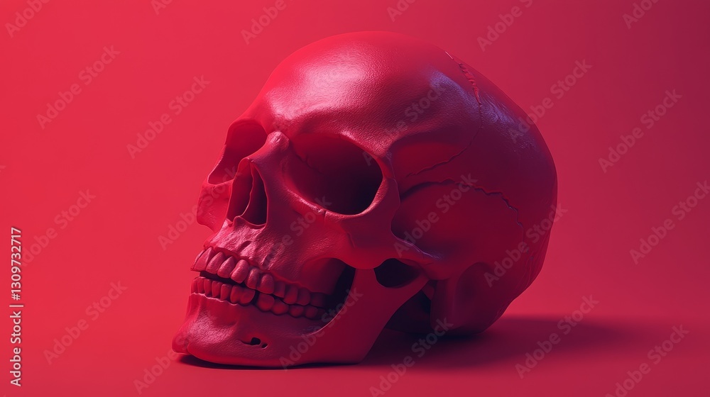 A red skull is sitting on a red background A red skull is sitting on a red background