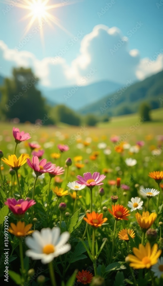 Sun-drenched meadow, wildflowers in full bloom Close-up, diverse species , blue, wildflowers Sun-drenched meadow, wildflowers in full bloom Close-up, diverse species , blue, wildflowers