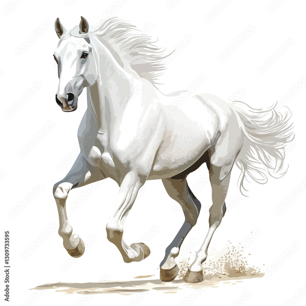 Obraz premium Dynamic White Horse Running Isolated Cutout