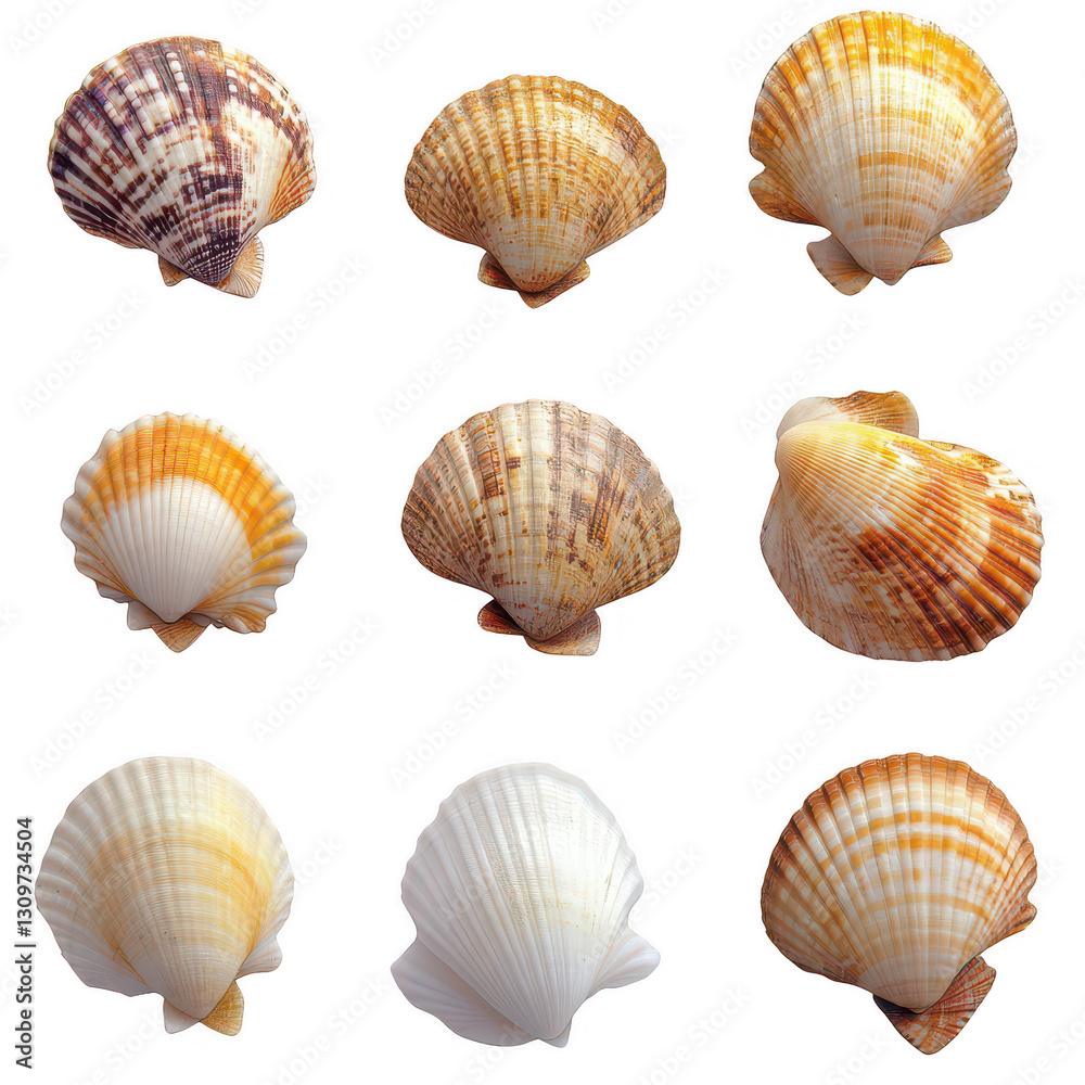 Set Of Scallop Seashells Isolated On A Transparent Background Cut Out Set Of Scallop Seashells Isolated On A Transparent Background Cut Out