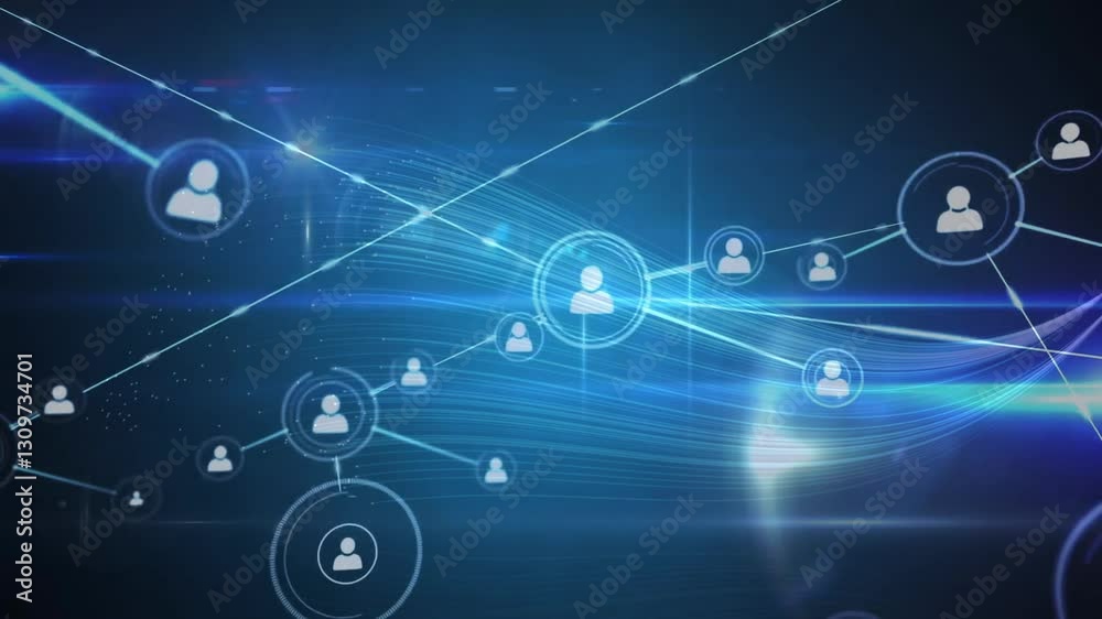 Connected user icons with glowing animation, digital lines forming network Connected user icons with glowing animation, digital lines forming network