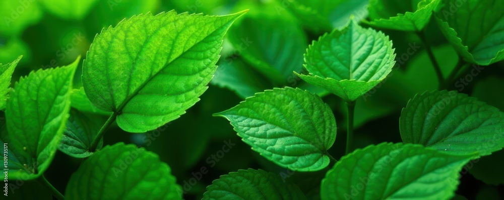 Lush, vibrant green leaves with intricate vein detail , element, spring, plant Lush, vibrant green leaves with intricate vein detail , element, spring, plant