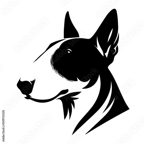 Bull Terrier's head is a black and white logo. EPS vector graphics.