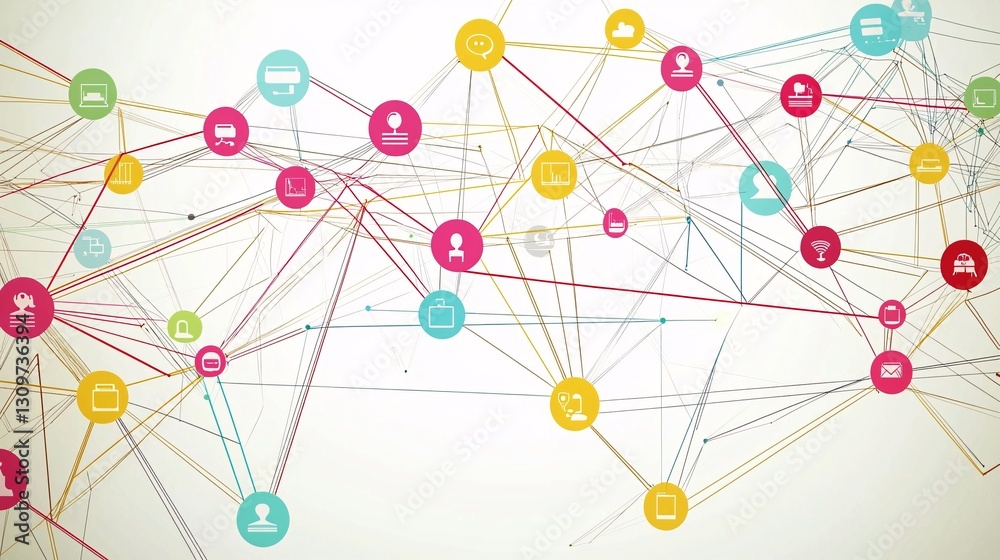 image of a cloud server with interconnected social media profiles and data paths streaming from it, representing the storage and sharing of digital footprints. cloud server, social media, interconnect