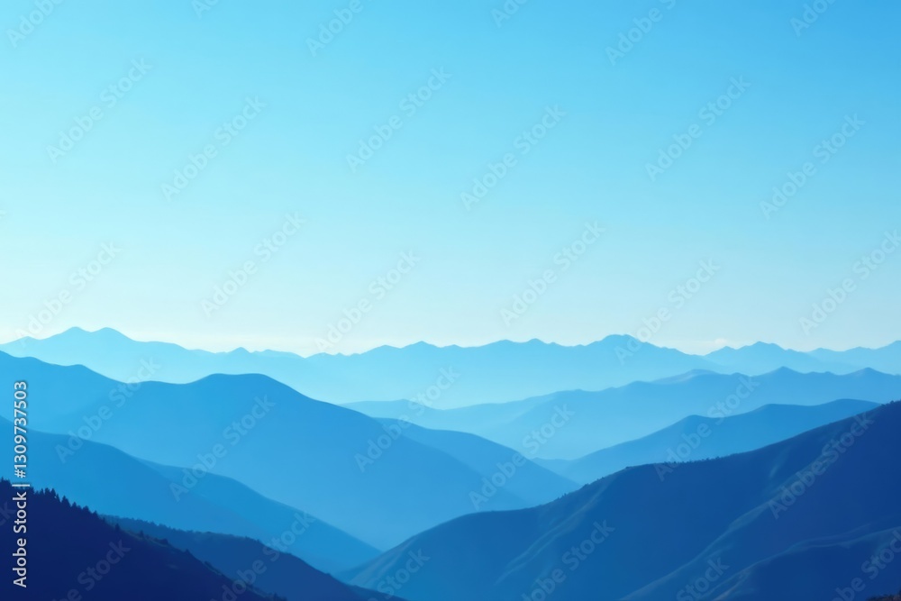 Fototapeta premium Layered blue mountains under a clear blue sky with a subtle gradient, sky, gentle hue, clear blue