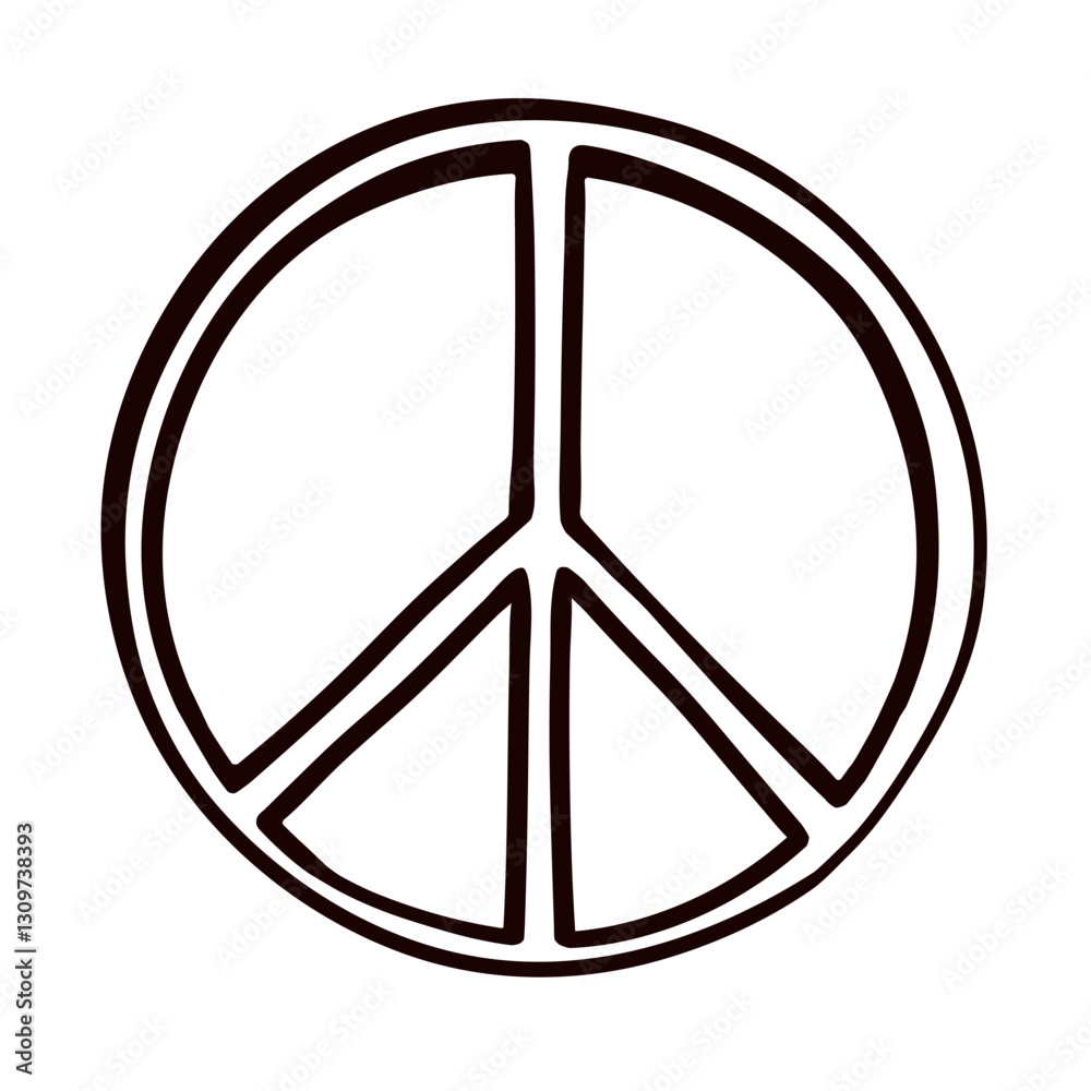 Pacifism symbol or pacific international icon 60s, 70s. Peace sign outline on white in cartoon flat style. No war, antiwar, stop war, nuclear disarmament. Vector hand drawn sticker dove's foot or paw Pacifism symbol or pacific international icon 60s, 70s. Peace sign outline on white in cartoon flat style. No war, antiwar, stop war, nuclear disarmament. Vector hand drawn sticker dove's foot or paw