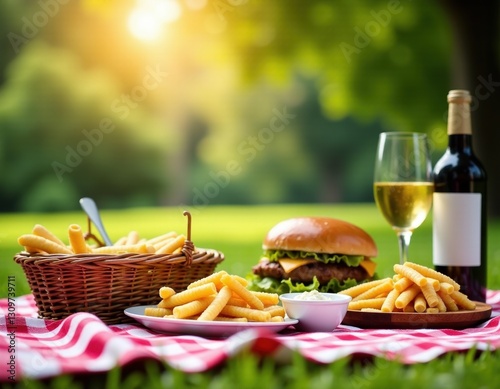 Picnic in the Park Cheeseburger, Fries, and Wine