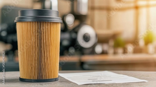 Furnace filters replacement. A takeaway coffee cup sits on a table beside a receipt, with a blurred coffee shop background creating a cozy atmosphere.