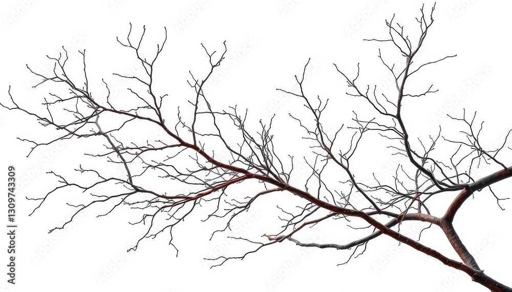 Fototapeta premium Intricate bare branches isolated against pure white backdrop, fragile, detail