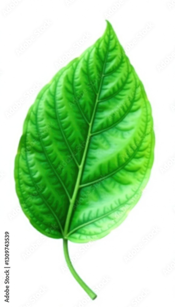 Obraz premium Large single green leaf isolated against white with veins, greenery, leaves, leaves