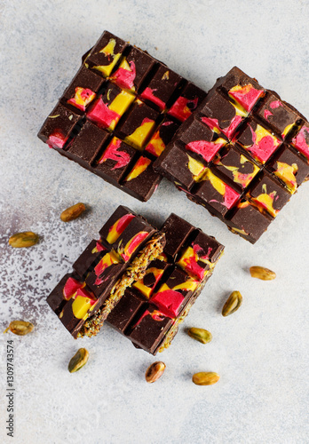 Dubai chocolate bar with pistachio paste and kadaif dough