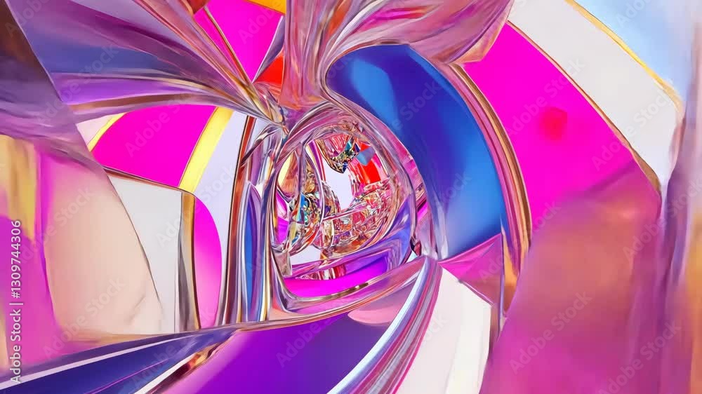 Colorful abstract tunnel with vibrant hues and glossy textures in modern art installation