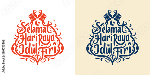 Red and a blue design that says selamat hari raya idul fitri.