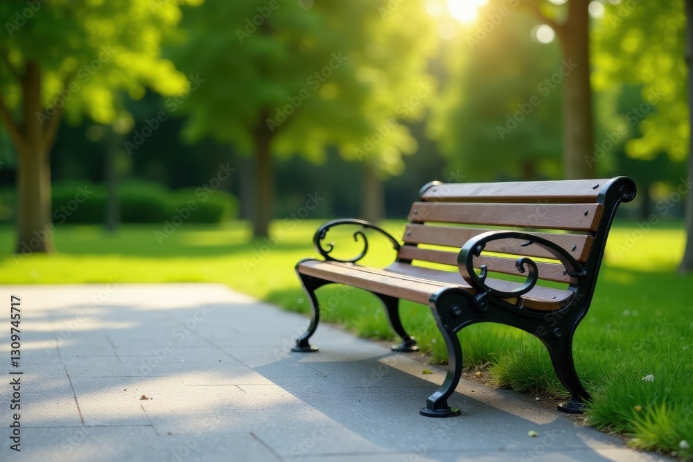 Modern metal park bench, sleek design, isolated , template, relaxation Modern metal park bench, sleek design, isolated , template, relaxation