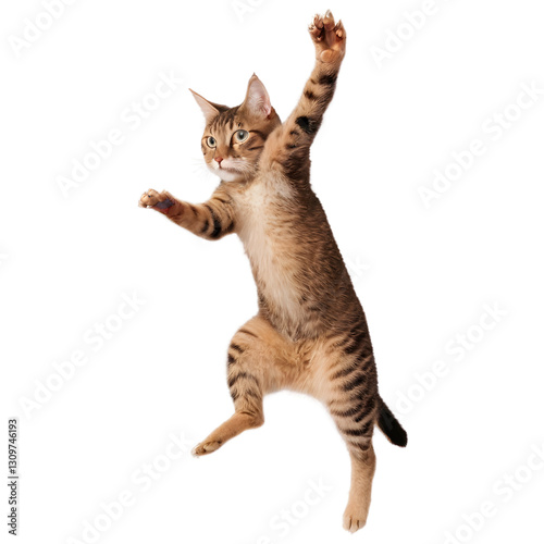 Cat jumping in the air isolated on transparent background