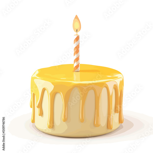 Yellow Birthday Cake with Candle 3D Render Icon