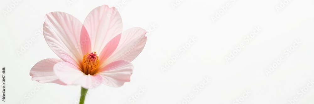Single blooming flower isolated on white background with soft lighting, white, nature Single blooming flower isolated on white background with soft lighting, white, nature