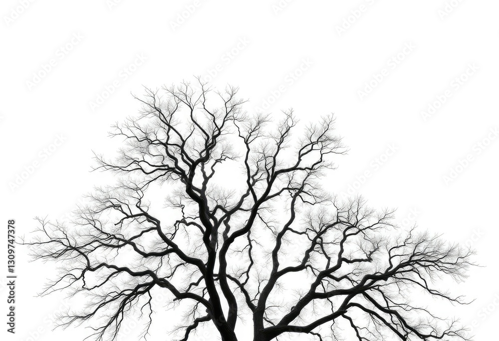 Fototapeta premium Single, majestic tree, stark white backdrop, branches reaching skyward, solitary tree, winter