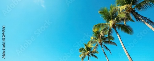 Slender royal palms ascend, vibrant blue sky backdrop, photography, view, fronds