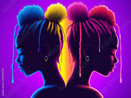 Neon afro futuristic portrait wit melting paint dreadlocks. Expression and individuality concept in modern art