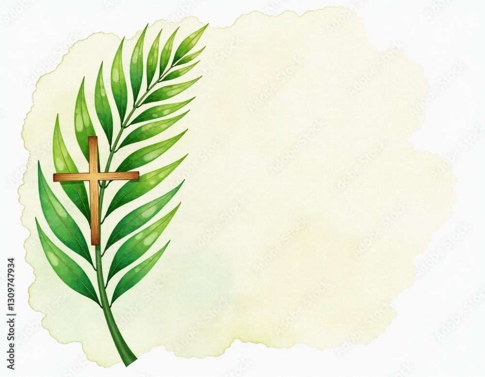 Palm Sunday Watercolor Background with Cross