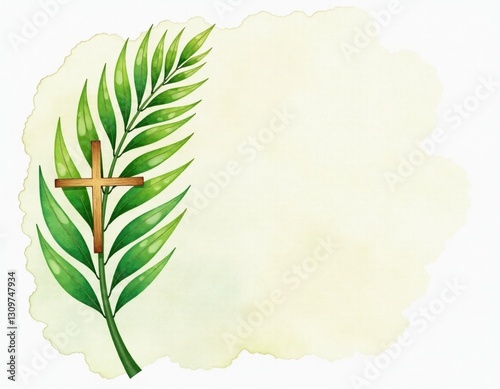 Obraz na płótnie Palm Sunday Watercolor Background with Cross w salonie