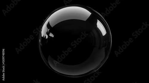 Glossy Black Sphere on Black Background