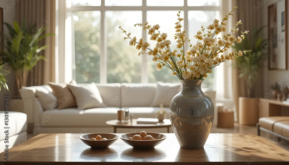 modern living room with flowers modern living room with flowers