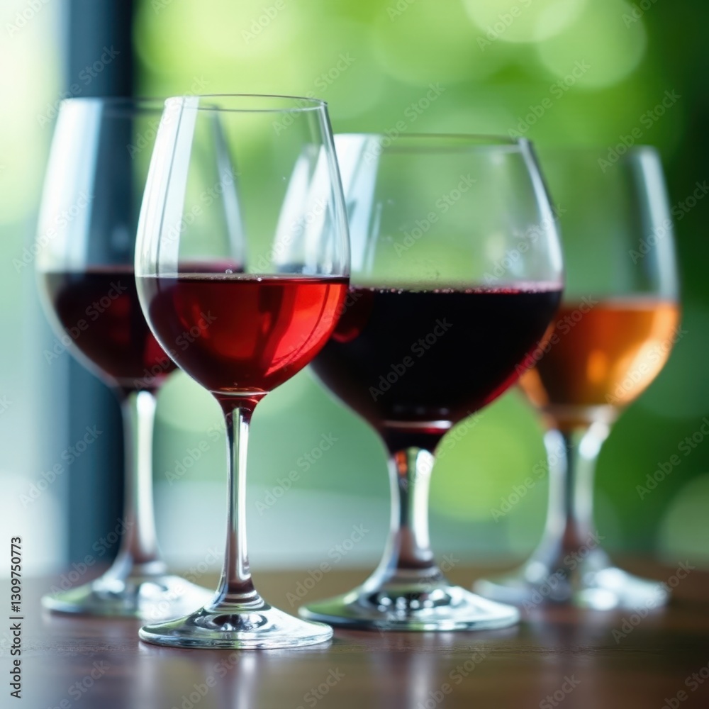 A set of wine glasses showcasing various wines, close-up , food and drink, bottle A set of wine glasses showcasing various wines, close-up , food and drink, bottle