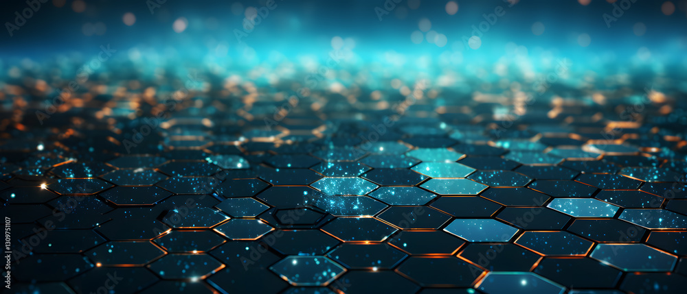 Fototapeta premium futuristic sci fi scenic immersive vibrant cyan hexagonal shapes background