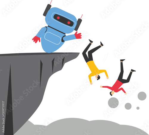 robot humanoid kicking a businessman to abyss

