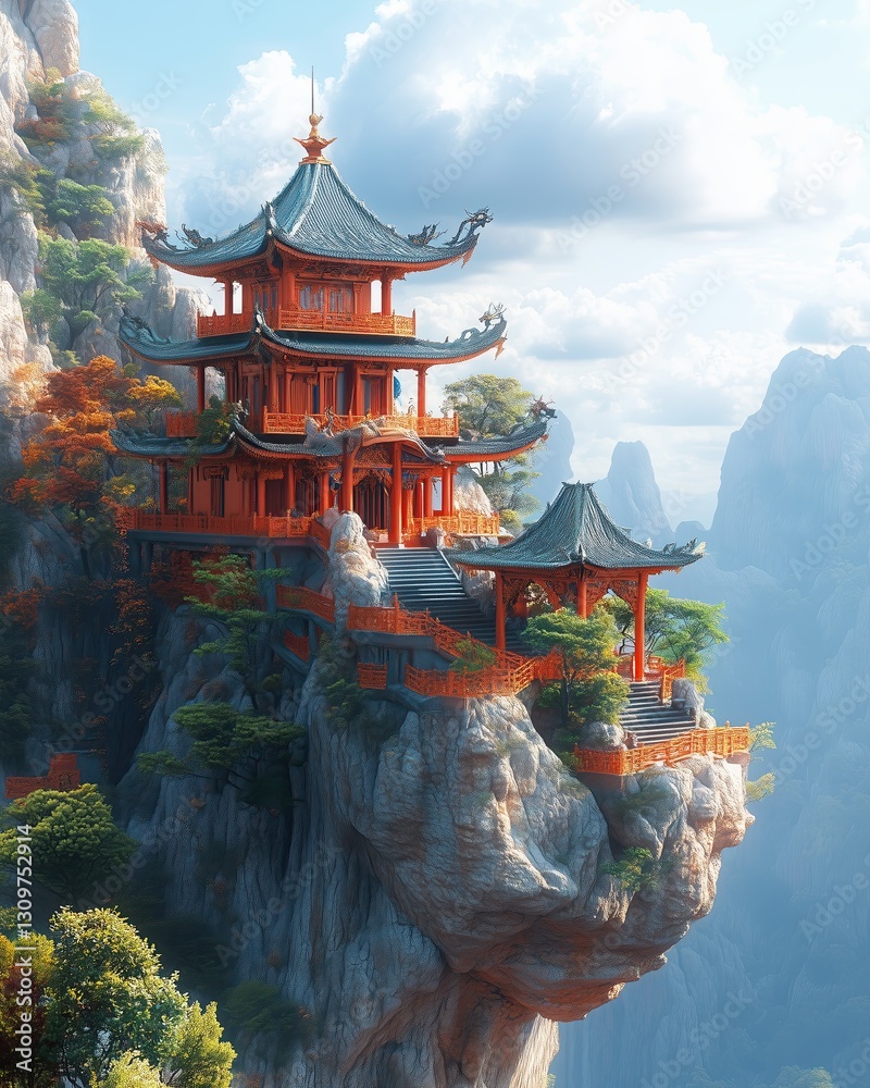 Obraz premium Stunning pagoda on a rocky mountain peak.