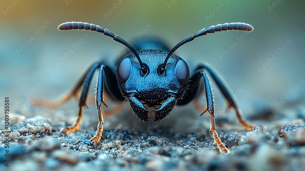 A single black ant crawling from its nest onto a rough surface capturing the essence of teamwork and insect behavior