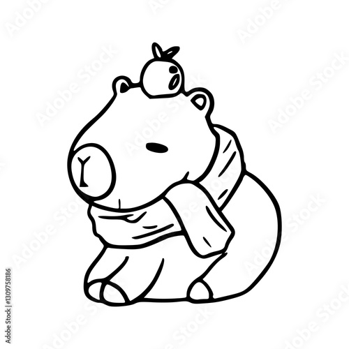 cute cartoon character capybara chill - outline vector design