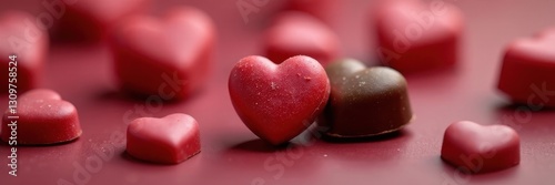 Heart-shaped chocolate candies, glossy coating, food, valentines, milk chocolate