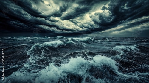 A captivating scene of a dramatic cloudy sky above a tempestuous sea.