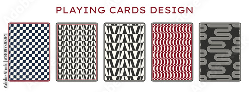 Playing card deck cover design set, back side reverse of game cards with geometry and abstract lines patterns
