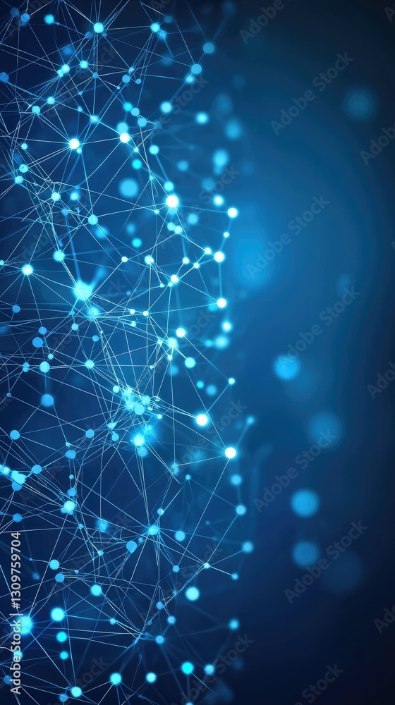 Fototapeta premium Abstract digital network connection; glowing nodes and lines; dark blue background; technology concept