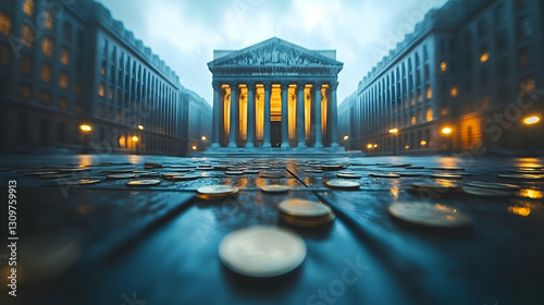 City hall, coins, financial center